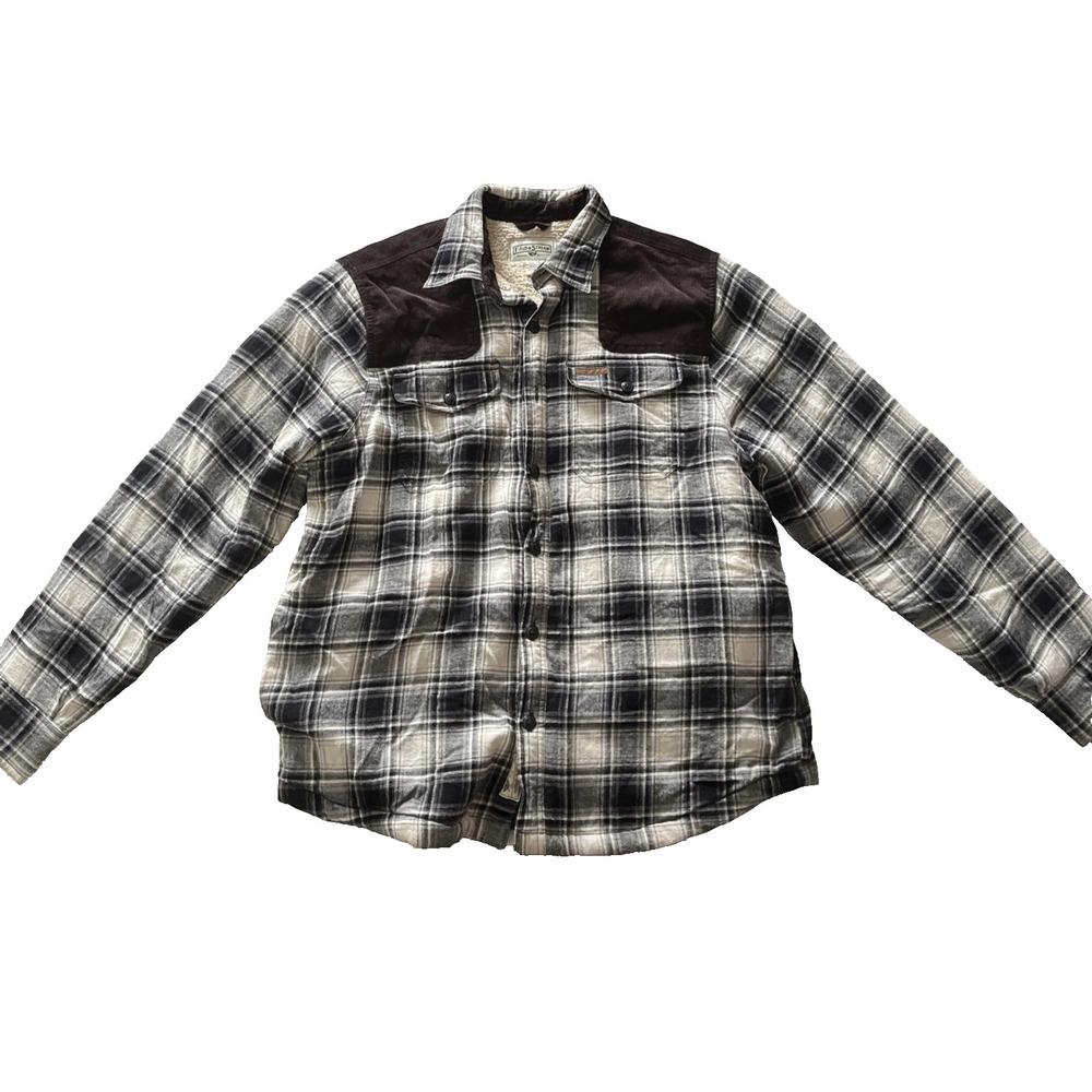 Field & Stream Men's Size L Black White Plaid Overcoat Chore Jacket Sherpa Lined